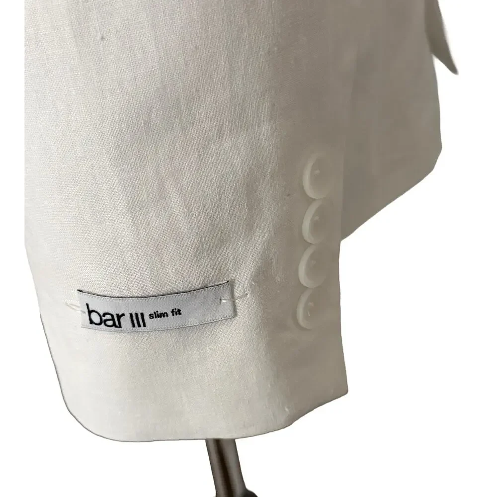 Bar III Men's 46 Long Suit Jacket Slim Fit Linen Cotton Blend White NEW
